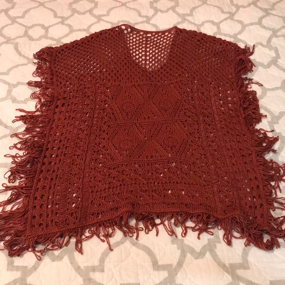 Rusty Orange Crochet Shawl with Fringe - Picture 4 of 8